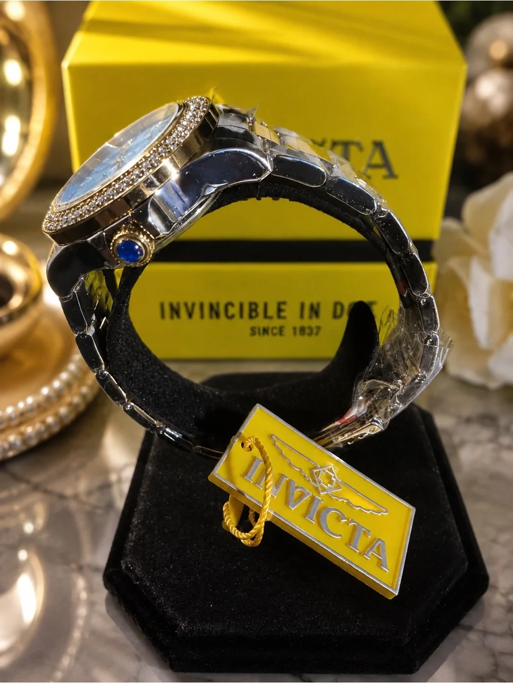 Invicta Two-Tone Gold & Silver Watch with Blue Mother-of-Pearl Dial